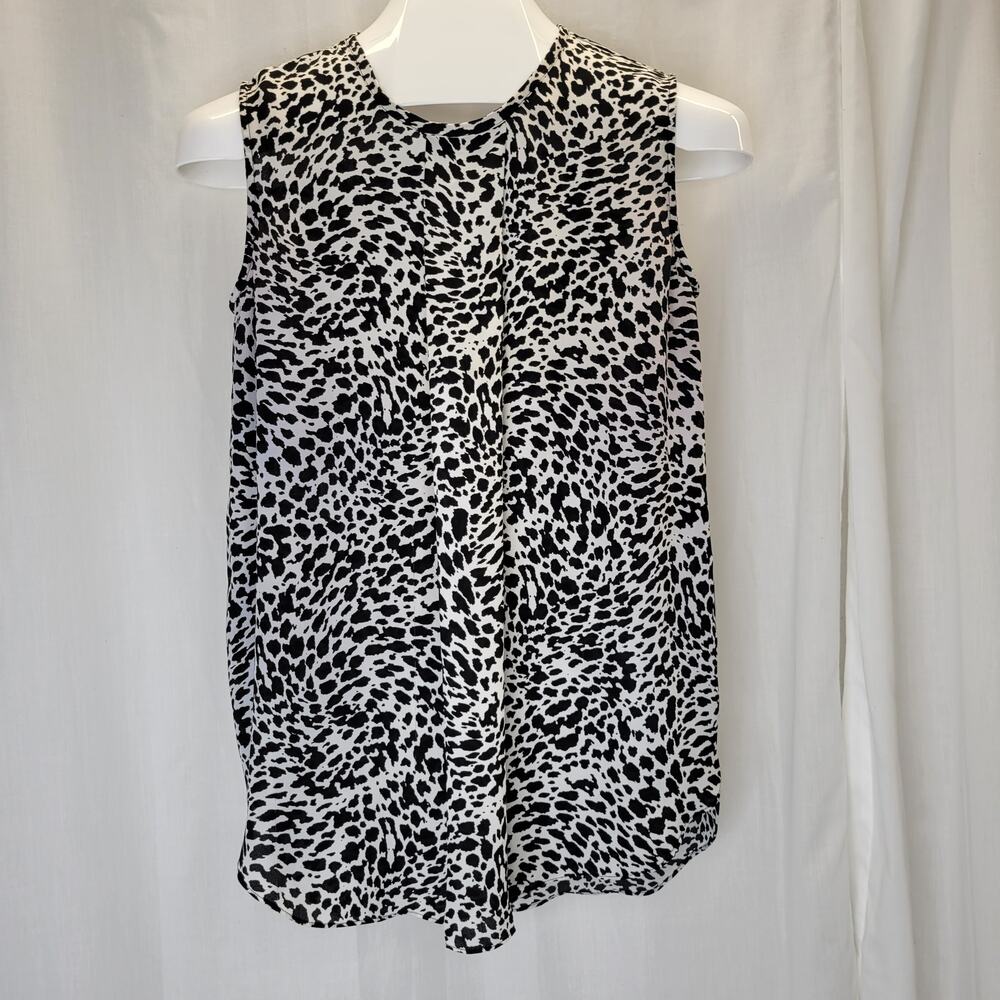 Vince Camuto Black White Spotted Sleeveless Tunic Polyester Blouse, S